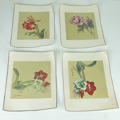Seven Chinese Floral Studies Watercolour on Silk