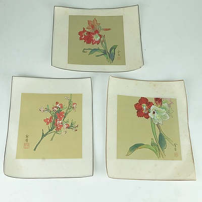 Seven Chinese Floral Studies Watercolour on Silk