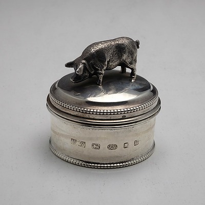 Sterling Silver Container with Pig London Whitehill Silver & Plate Co 2004 129g