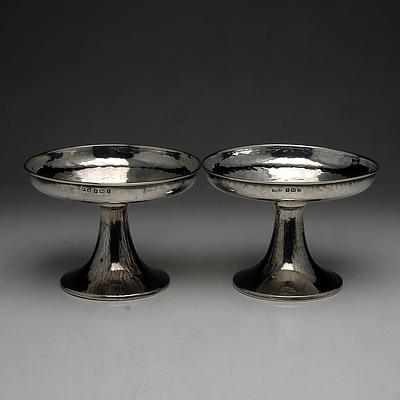 Pair Arts and Crafts Sterling Silver Planished Compotes Birmingham William Hair Haseler 1908 1909 165g