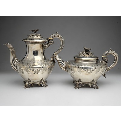 Matched Engraved Sterling Silver Tea and Coffee Pots London, Edward, Edward Junior, John & William Barnard 1836 1651g