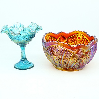 Two Carnival Glass Style Bowl and Two Milk Glass Dishes