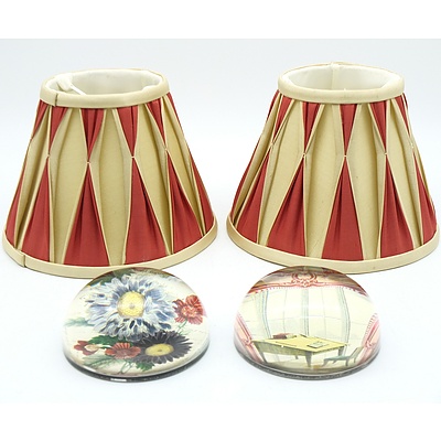 Two Laura Ashley Lampshades and Two John Derian Handmade Paperweights