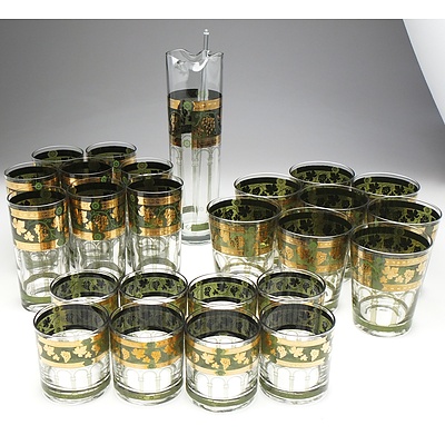 Large Group of Drinking Glasses Decorated in Classical Column and Vine Motif