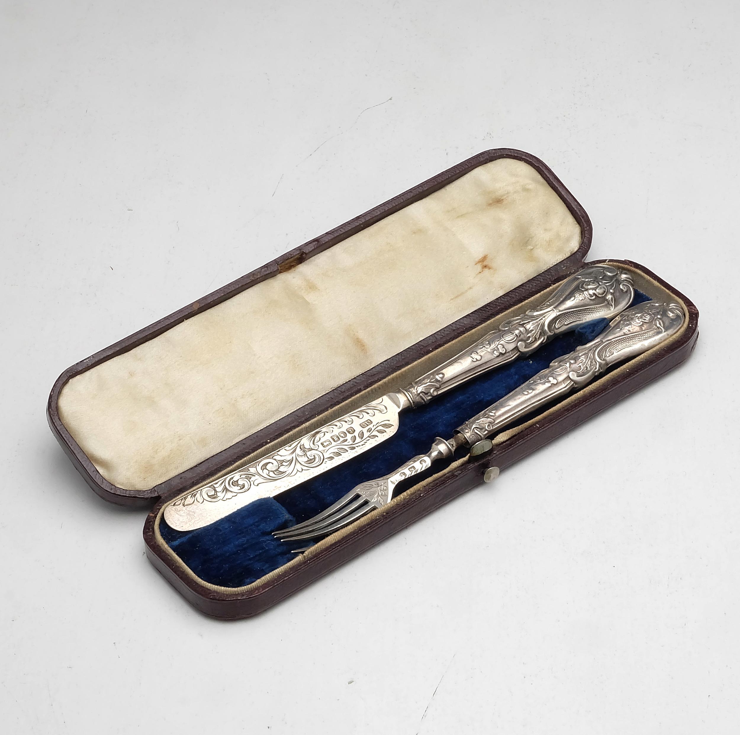 'Cased Sterling Silver Christening Knife and Fork Set Birmingham George Unite 1850 32g'