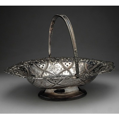 Large Pierced and Repousse Silver Plate Fruit Basket