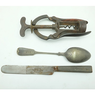 Antique Leather Wrapped Mess Set With Australian Military Badges, James Heeley & Sons Bottle Opener and More