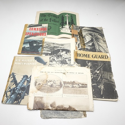 Group of Various Military Ephemera Including The Battle of Wau, Roof Over Britain, Fighting Australia, and More
