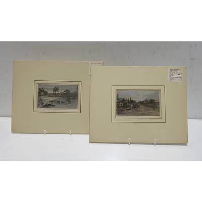 Two Late Victorian Hand Coloured Engravings, Shepparton and Punt Crossing River Murray, at Yarrawonga