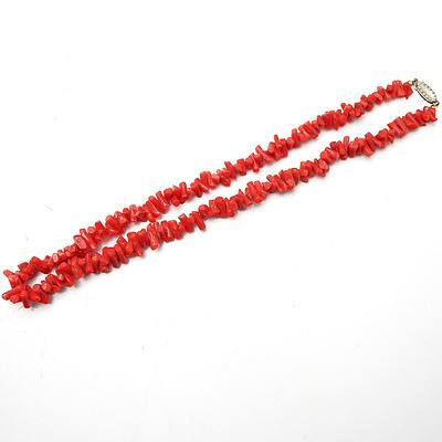 Red Coral Necklace With Sterling Silver Clasp