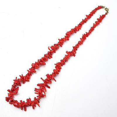 Graduating Strands of Red Coral Necklace With Sterling Silver Clasp
