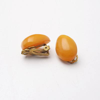Pair of Gold Amber Earrings