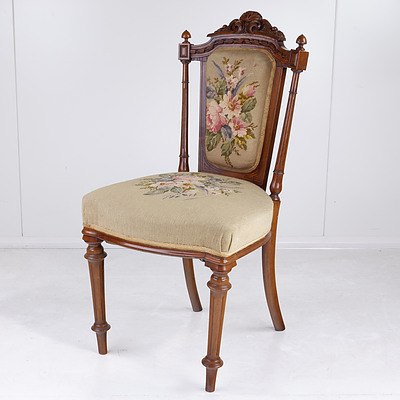 Late Victorian Walnut and Tapestry Upholstered Chair Circa 1880