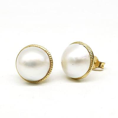 9ct Yellow Gold and Blister Pearl Earrings