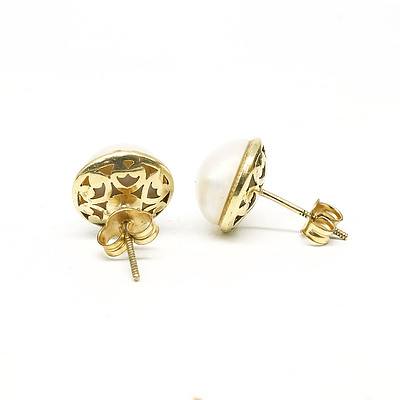 9ct Yellow Gold and Blister Pearl Earrings