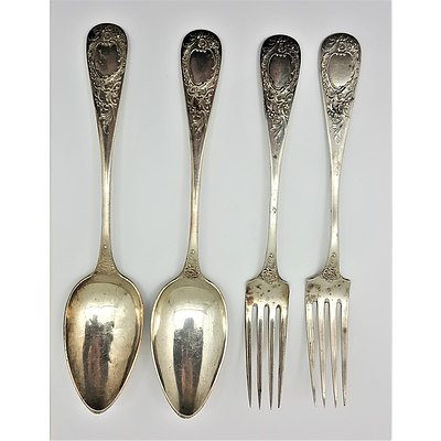 800 European Silver Large Fork and Spoons