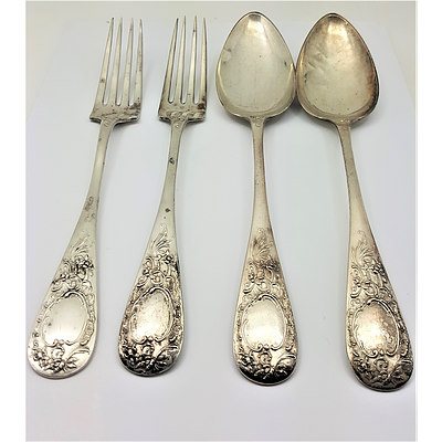 800 European Silver Large Fork and Spoons