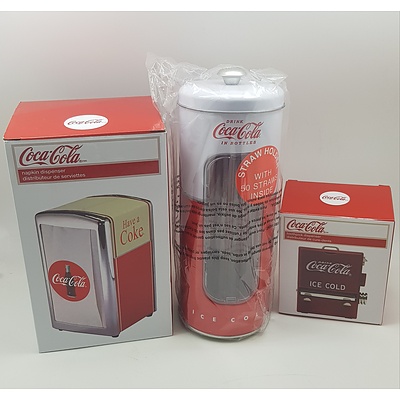 Assorted Coke Collectables - Straw Holder, Toothpick Holder and Serviette Holder