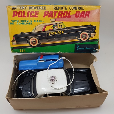 1960's Cragstam Remote Control Police Patrol Car Tin Toy in Original Box (Japan)