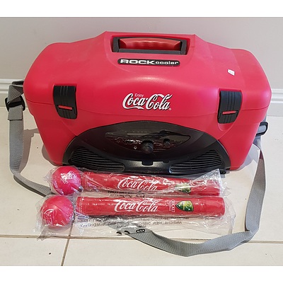 Coke Radio Esky Cooler with Power Supply cord and two Coke Cricket Bat / Ball Sets