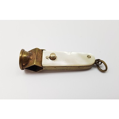 Antique Mother of Pearl and Brass Cheroot Cutter Fob Attachment