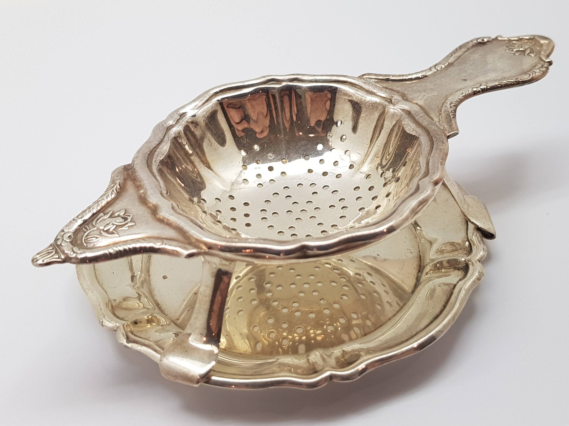 'Australian Sterling Silver Tea Strainer with Accompanying Drip Stand- Silcraft, Australia'