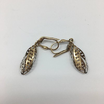 9ct Yellow and White Gold Pierced Drop Earrings