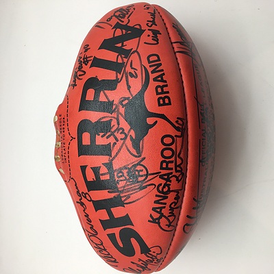 Autographed Sherrin Football - Signed by the 2000 Collingwood AFL Football Club on Wooden Stand