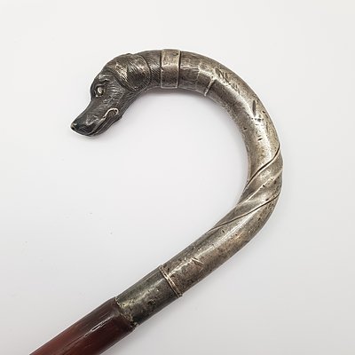 Edward VII Sterling Silver Hound Handled Walking Stick