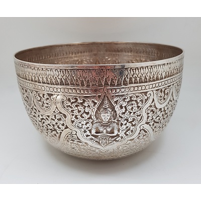 Thai Sterling Silver Bowl Made by Chinese Silversmiths, Probably Bangkok, 370g