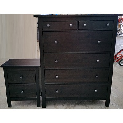 Six Drawer Tallboy and Bedside Table
