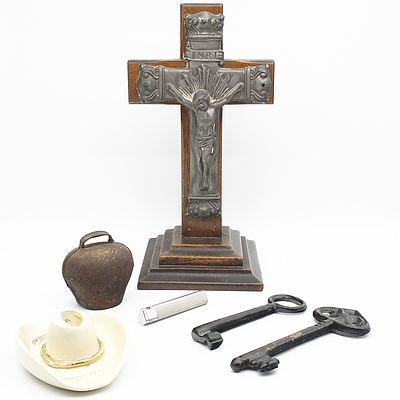 Antique Britannia Metal Crucifix, Metal Skeleton Keys, Tourist Ashtray and More