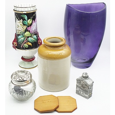 Three Pint Stoneware Jar, Asian Jar, Polish PartyLite Purple Vase, Cut Glass Jewellery Container and More