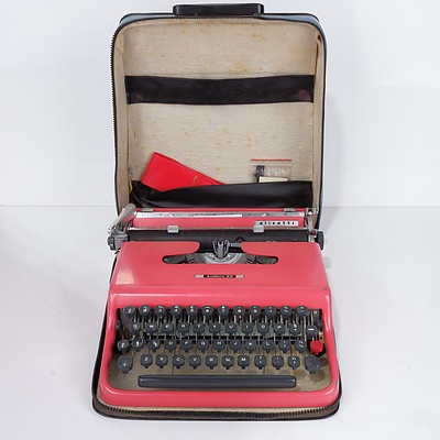 Vintage Pink Olivetti Portable Lettera 22 Typewriter