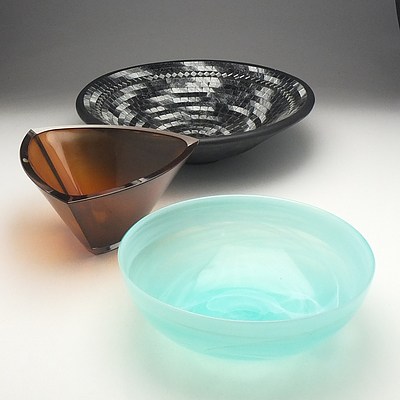 Bohemia Amber Glass Bowl and Two Contemporary Bowls