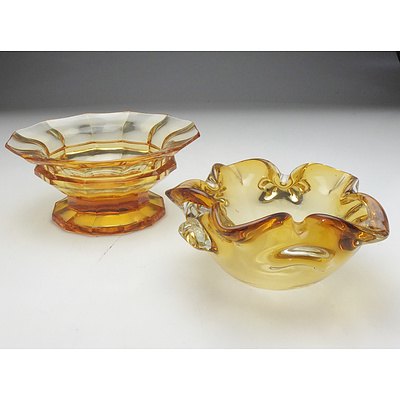 Two Amber Art Glass Bowls