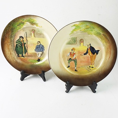 Two Royal Doulton Low Relief Round Plates, including Dickens Tony and Fat Boy and Sam Weller and Mr. Pickwick, D5833