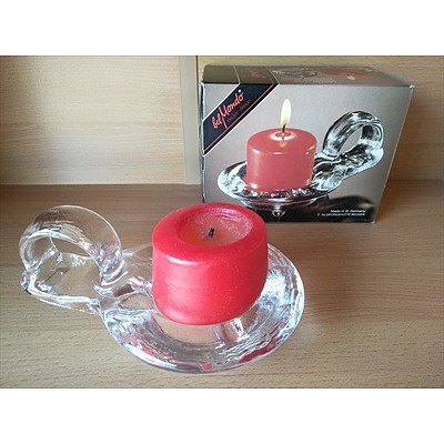 Bel Mondo solid glass candle holder with red candle (Made in Germany)