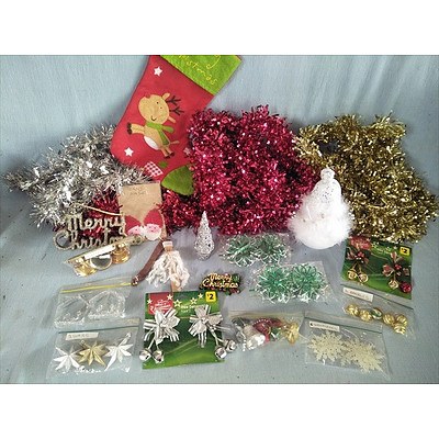 Assorted Christmas decorations and tinsel