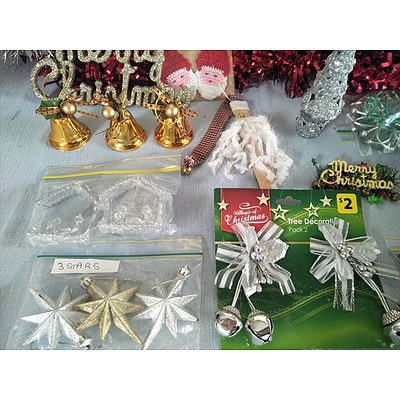 Assorted Christmas decorations and tinsel