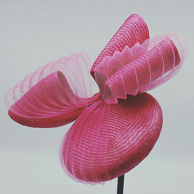 Bright Pink Petite Beret with Bows by Christine Waring Designer Millinery Canberra