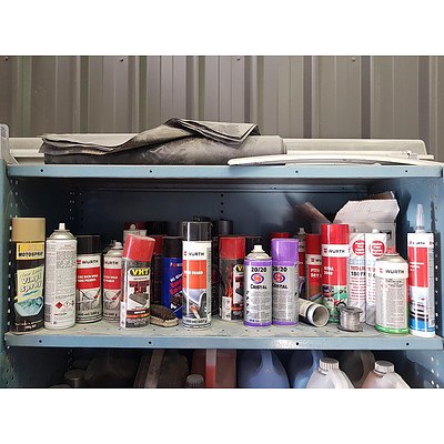 Assorted Lot of Chemicals, Paint, Primer, Adhesives & More