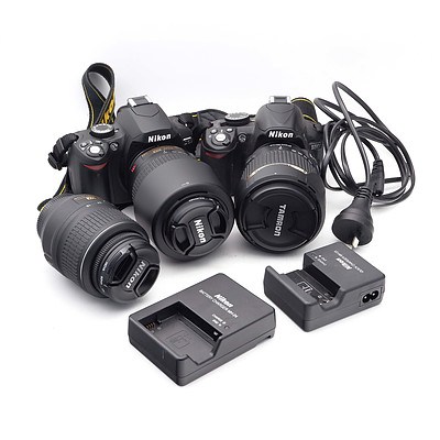 Nikon D60 Camera, Nikon D3100 Camera, Extra Nikon Lens, Battery Chargers, and More