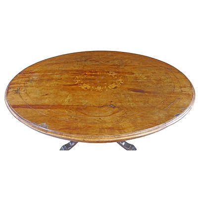 Late Victorian Walnut Tilt Top Loo Table with Inlaid Top Circa 1880