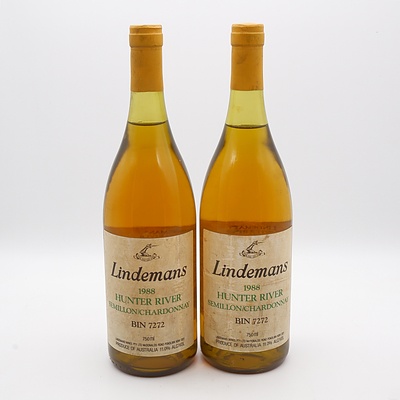 Two Bottles of Lindemans 1988 Hunter River Semillon Chardonnay Binn 7272 750mL