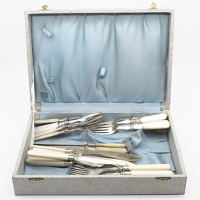 Vintage Silver Plated Six Piece Fish Knife and Fork Set and Fruit Setting