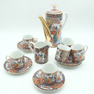 Japanese Demitasse Setting for Six Decorated With Peacock and Peony
