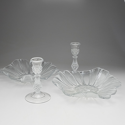Group of Glassware Including Candle Sticks, Sweats Jars and Bowls