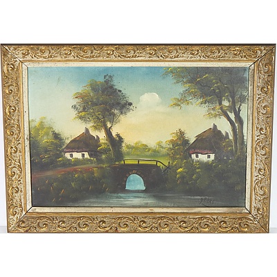 Two Riverside Farm Oil on Canvas Paintings Signed Geers