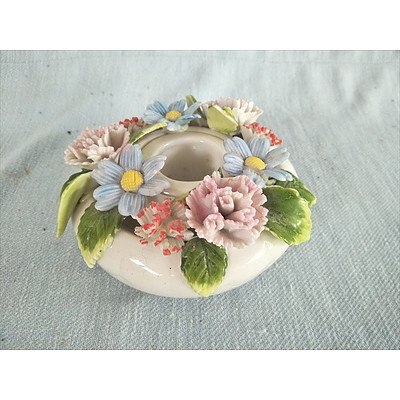 Ceramic Candle Holder With Floral Embellishments